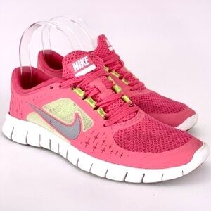 NIKE Free Run 3 Running Shoes Women’s Sz 6 Girls' Sz 4.5Y Pink/Gray/Lime